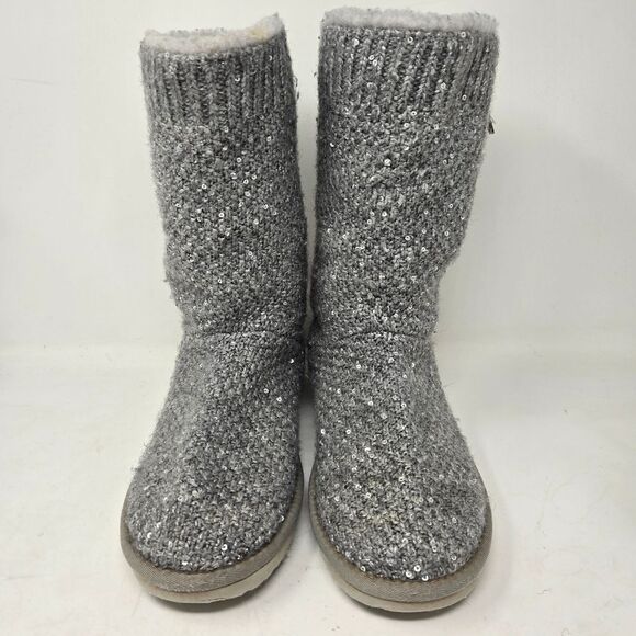 UGG Treadlite Silver Gray Sequin Knit Mid Calf Sweater Boots Shoes Size 6 - Picture 3 of 15